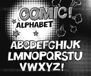 Comic retro black and white alphabet. Halftone - vector EPS clipart