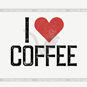 Я люблю текст кофе с красным сердцем. Печать футболки - векторный клипарт Royalty-Free