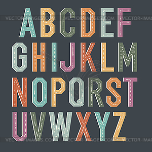 Vintage kids alphabet. Colorful letters - vector image