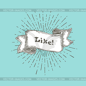 Like! Word on vintage ribbon banner with text and - vector EPS clipart