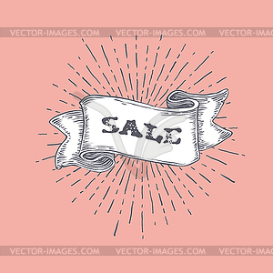Sale. Word on vintage ribbon banner with text and - vector clipart