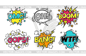 Комические речевые пузыри с разными эмоциями - изображение в векторе / векторный клипарт