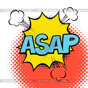 ASAP. Colorful speech bubble with lightning. Comic - vector clip art