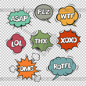 Most common used internet acronyms on comics style - vector image