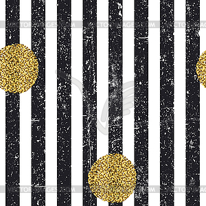 Black textured lines and chaotic golden dots - vector image