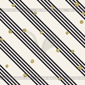 Diagonal black lines. Golden dots seamless d - vector clipart