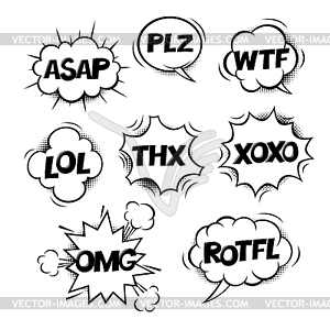 Most common used internet acronyms on comics style - vector clip art