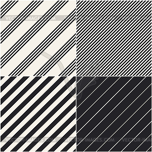 Four diagonal patterns collection. Diagonal lines - white & black vector clipart