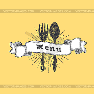 Fork and spoon. Restaurant menu template. Vintage - vector clip art