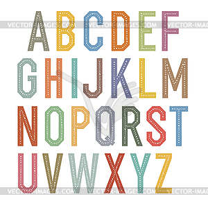 Vintage kids alphabet. Colorful letters - vector image