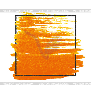 Grunge stamped rectangle frame on orange brush - vector image