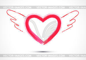 Brush drawing of heart with wings for Valentine`s - vector image