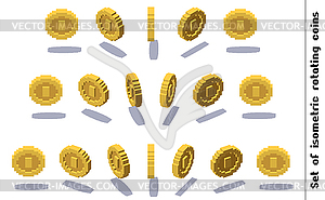 Set of rotating pixel coins for game or app - stock vector clipart