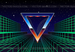 Synthwave frame with chrome triangle and 80s - vector image