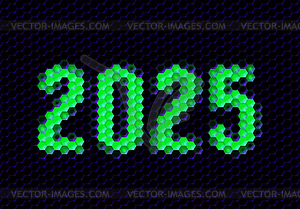 Sign of 2025 year with hex pixel grid. New Years - vector image