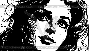 Woman portrait in hand drawing or engraving style. - vector clipart
