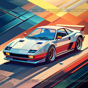 Retro supercar of 80s in flat style coloring. Sport - vector clip art