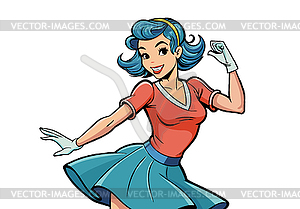 Dancing woman in retro pop art or comics style. - vector clip art