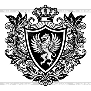 Heraldic shield with royal floral ornament. - vector clip art