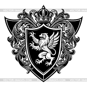 Heraldic shield with royal floral ornament. - vector clipart