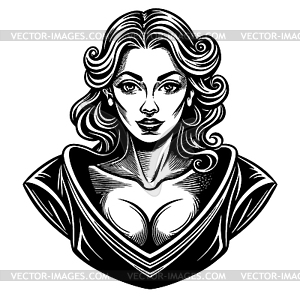 Classic woman bust avatar in engraving style. - vector image