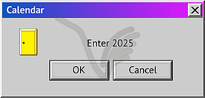 2025 New Year themed dialogue box with door to ente - vector clipart