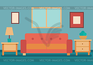 Living room interior with sofa in minimalistic - vector clipart