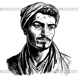 Man portrait in hand drawing or engraving style. 60 - vector clipart