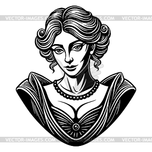 Classic woman bust avatar in engraving style. - vector clipart