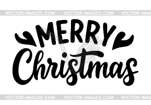 Merry Christmas hand written calligraphic text, . - white & black vector clipart