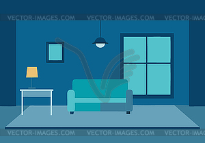 Интерьер гостиной с диваном в минималистичном стиле - векторизованное изображение