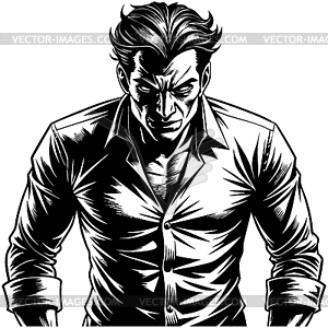 Dramatic black and white serious man with intense - vector clip art