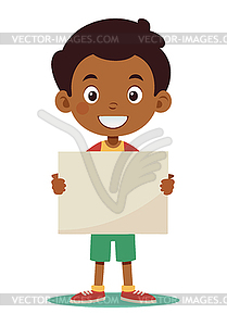 Cute little boy holding blank placard or poster. - vector clip art