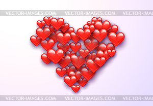 Valentine`s Day greeting card with red hearts flyin - vector image