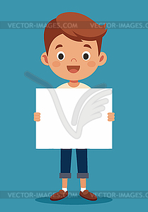 Cute little boy holding blank placard or poster. - vector image