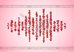 Sound wave filled with hearts for Valentine`s Day, - vector clipart