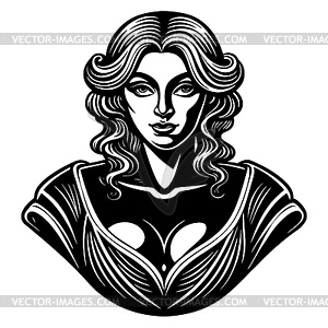 Classic woman bust avatar in engraving style. - vector image