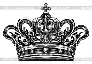 Vintage crown of king or queen, ink drawing. Kingdo - vector image