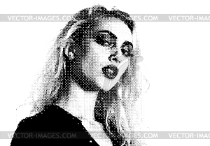 Old school pixel portrait of woman in early compute - white & black vector clipart