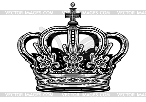 Vintage crown of king or queen, ink drawing. Kingdo - vector clipart