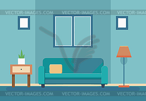 Living room interior with sofa in minimalistic - stock vector clipart