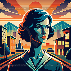 Confident woman avatar with retro hairstyle in - vector clip art