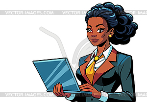 Girl with laptop and suit in retro comic style and - vector clipart / vector image