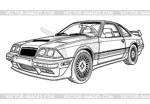 Абстрактный ретро-спортивный автомобиль, выполненный черно-белыми чернилами - стоковое векторное изображение