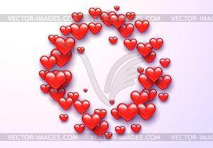 Valentine`s Day greeting card with red hearts flyin - vector clipart