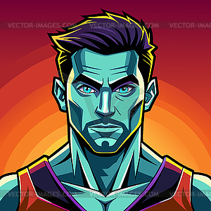 Colorful male portrait in vibrant pop art style wit - vector clipart