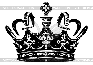 Vintage crown of king or queen, ink drawing. Kingdo - vector image