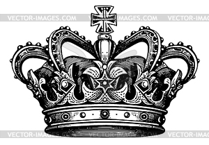Vintage crown of king or queen, ink drawing. Kingdo - white & black vector clipart