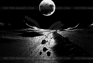 Alien planet landscape in retro dotwork style. - vector image