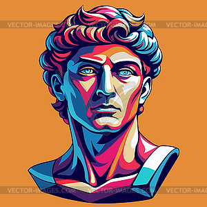 Classic man bust avatar in vaporwave style. Colorfu - vector image